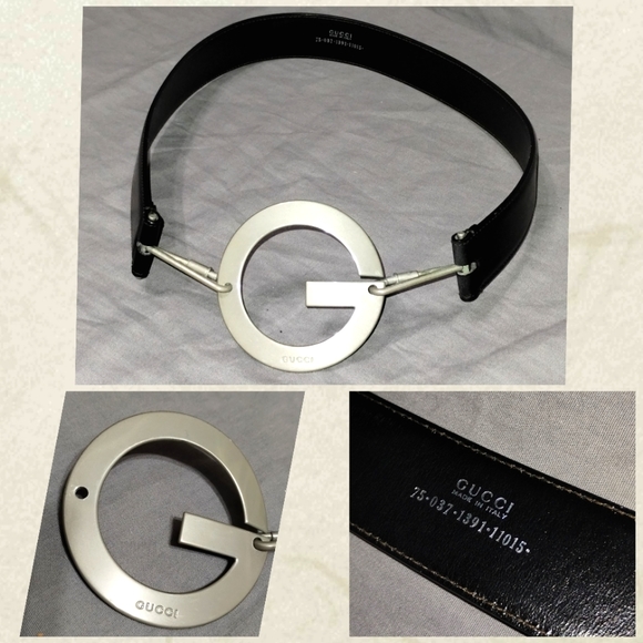 GUCCI BELT ~ BLACK LEATHER WITH SILVER "G" BUCKLE - Picture 1 of 16